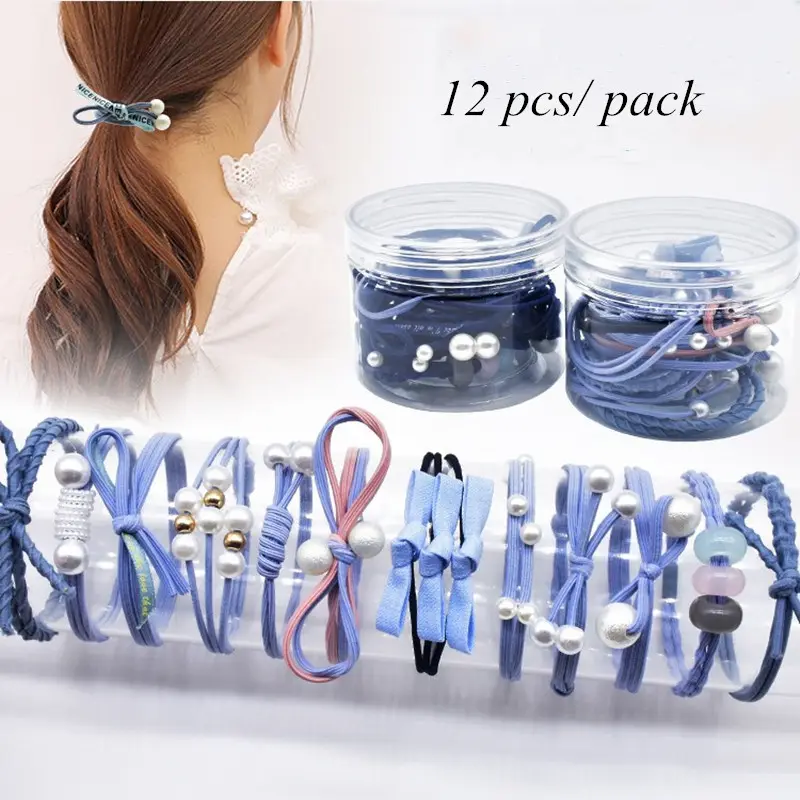 12Pcs Elastic Hair Tie Band for girl and woman Mix Styles Rubber Hair Accessories By Bag Packing