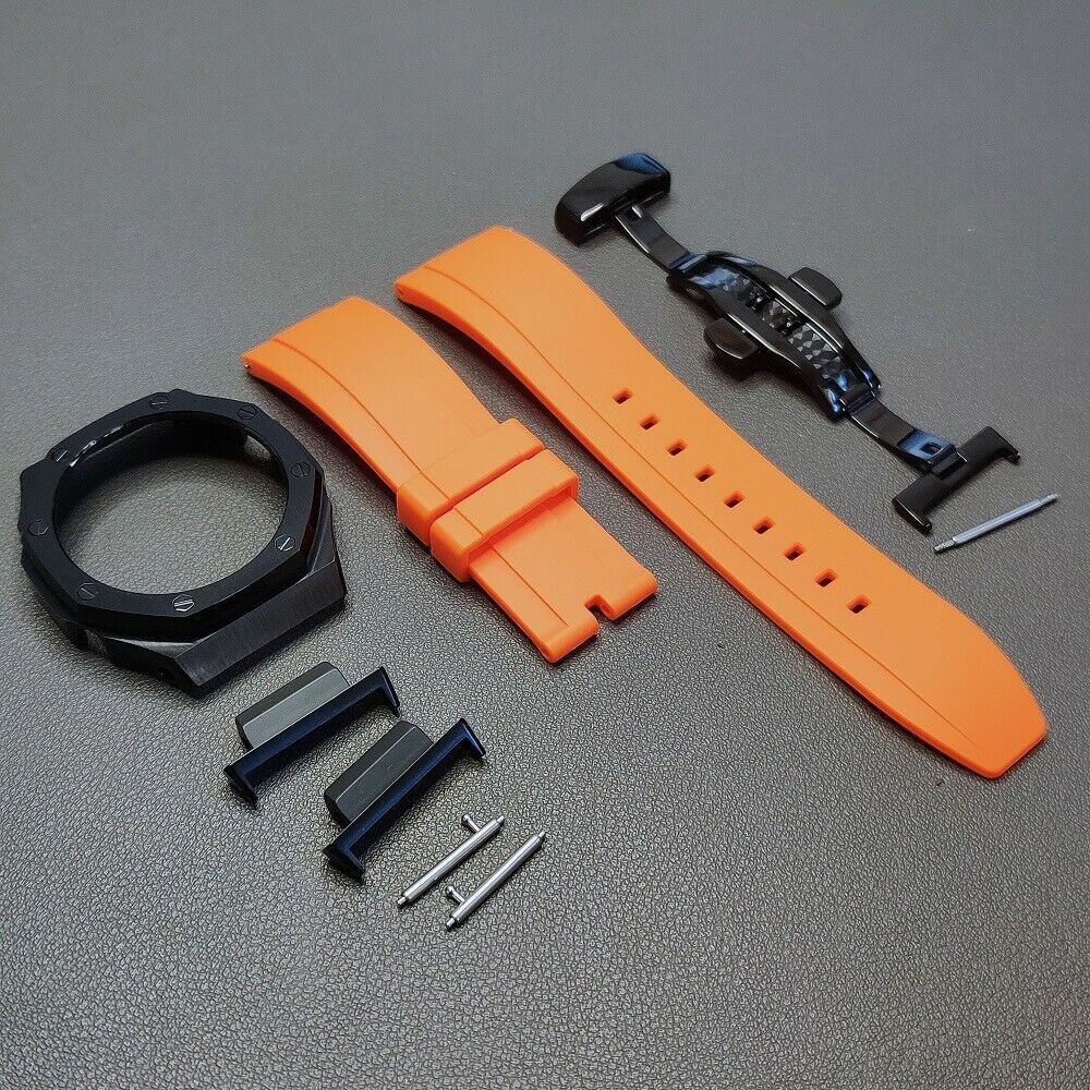 For GA-2100 2110 Watch Strap+Case Adapter Metal 2rd Bezel Rubber strap with Tool stainless steel case watch band