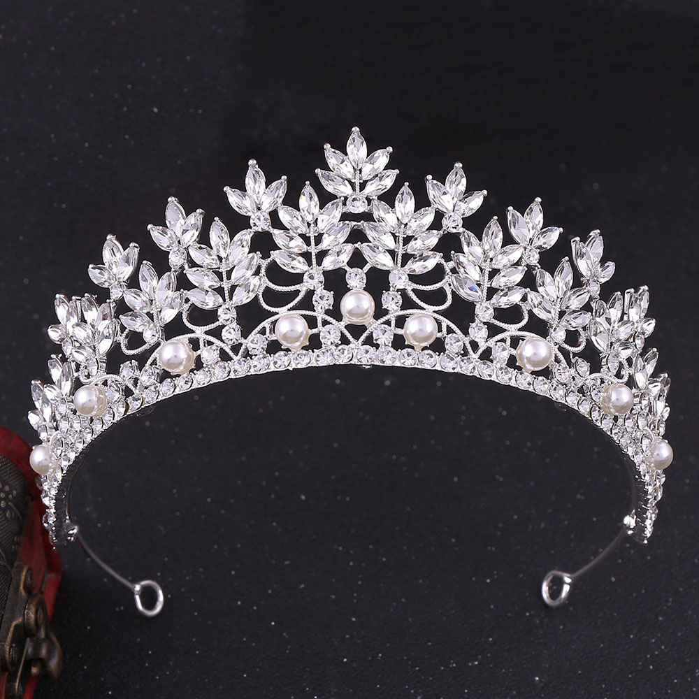 RS222 Wholesale Bridal Wedding Rhinestone Crystal Pearl Crown Tiaras