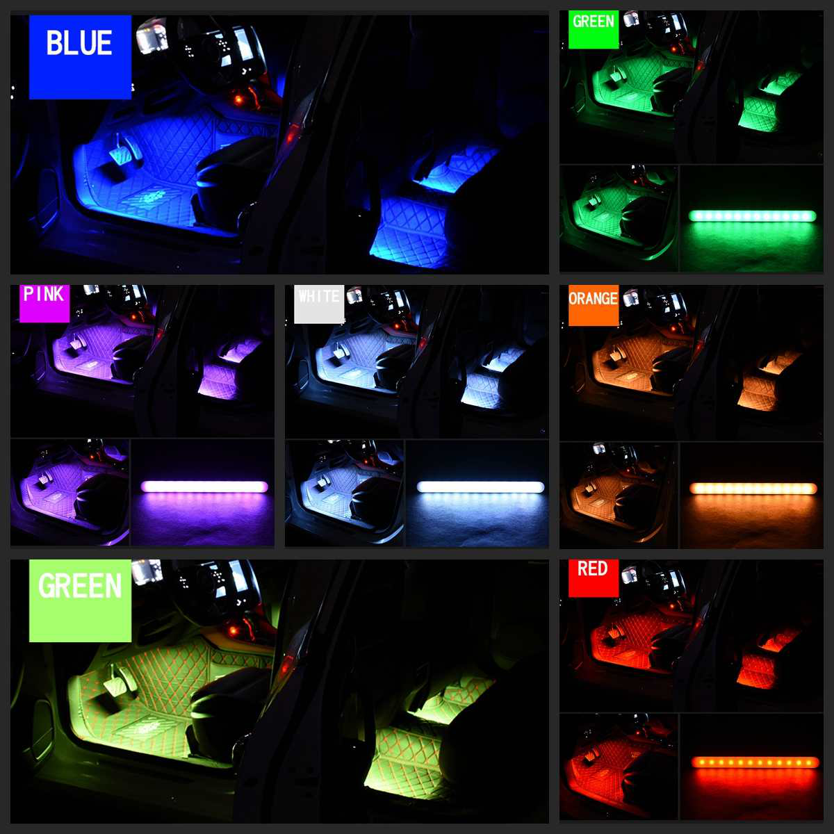 Китай поставщик RGB led освещение в интерьере комплект 4 шт. 48 светодиодов DC12V Авто Атмосфера с беспроводным пультом дистанционного управления для салона автомобиля цветных (RGB) светодиодных лент