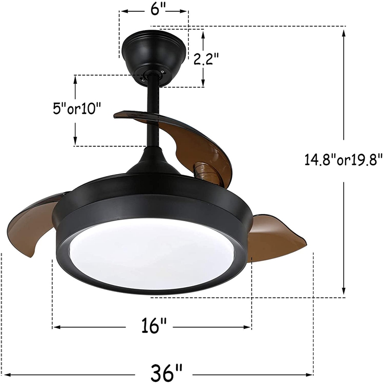 Retractable Ceiling Fan Dimmable Led Ceiling Fans  Smart Ceiling Fan for Living room