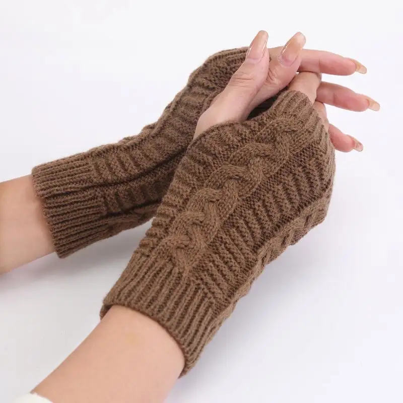 Best Quality half finger Women Knit Crochet Long Winter Gloves Fingerless Arm Warmer Mitten