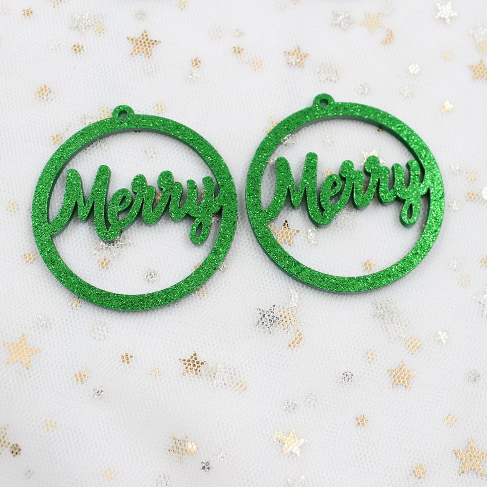 AC1577 55mm Green Glitter Acrylic Santa Earrings Letter Merry Tags Christmas Eco-Friendly Charm Earrings