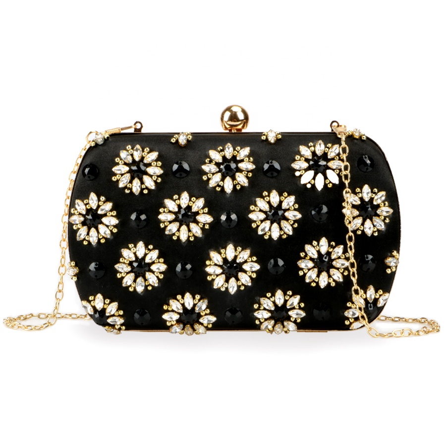 Factory Wholesale Ladies Luxury Diamond Buckle Black Party Wedding Evening Clutch Bag Women Chain Shoulder Bags