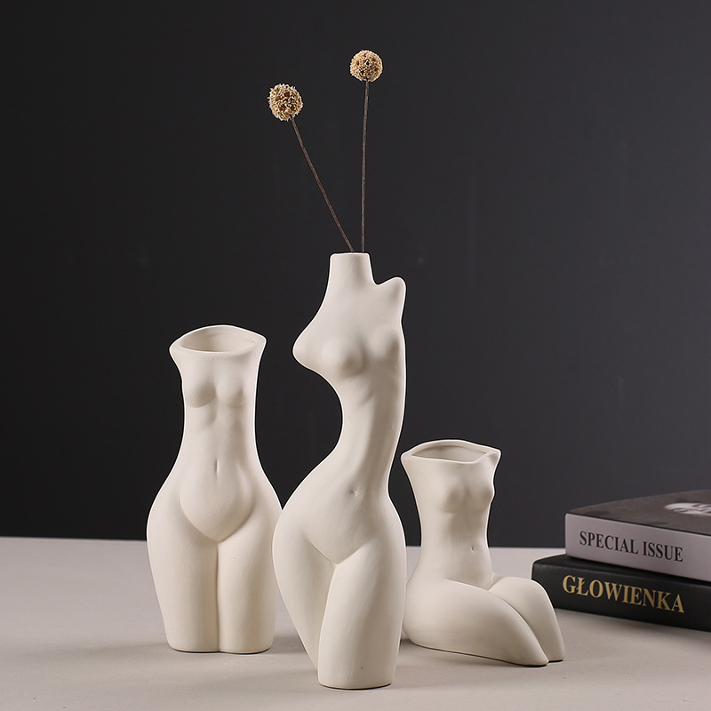 Home decoration body modeling art vase Nordic home decoration ceramic vase sculpture white flower vase