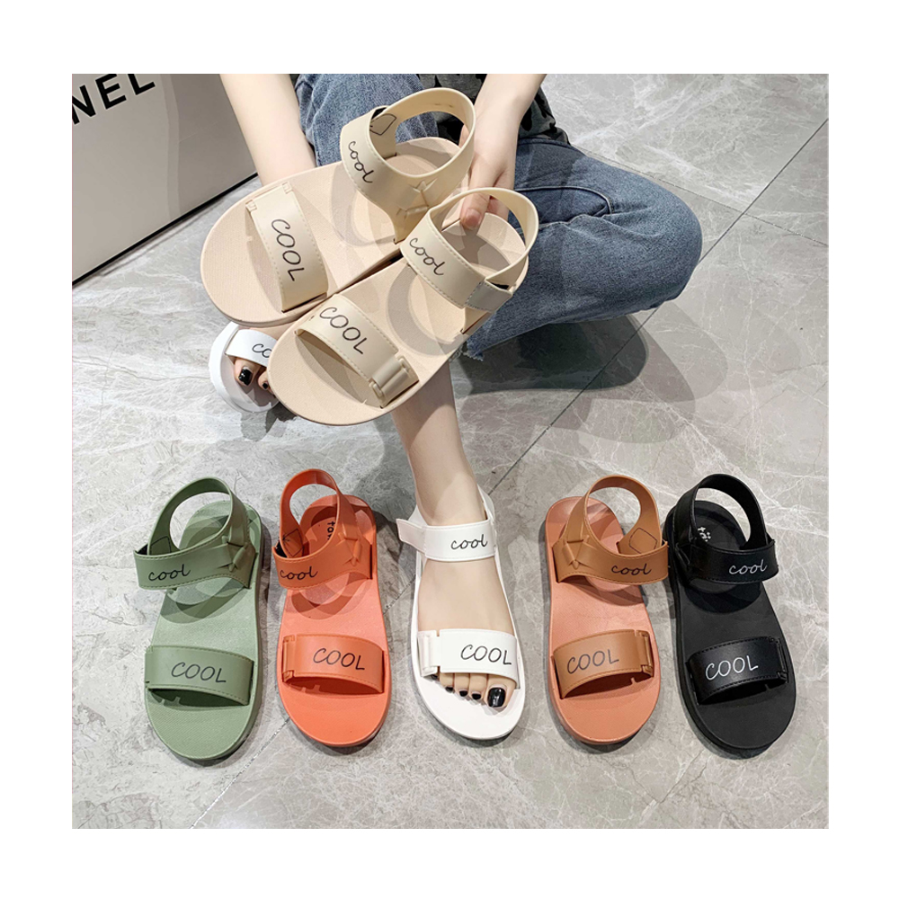 Z New 2021 shoppe hot sell sandals for Women Multi color two strap Flat With cool words Open Toe Sandals