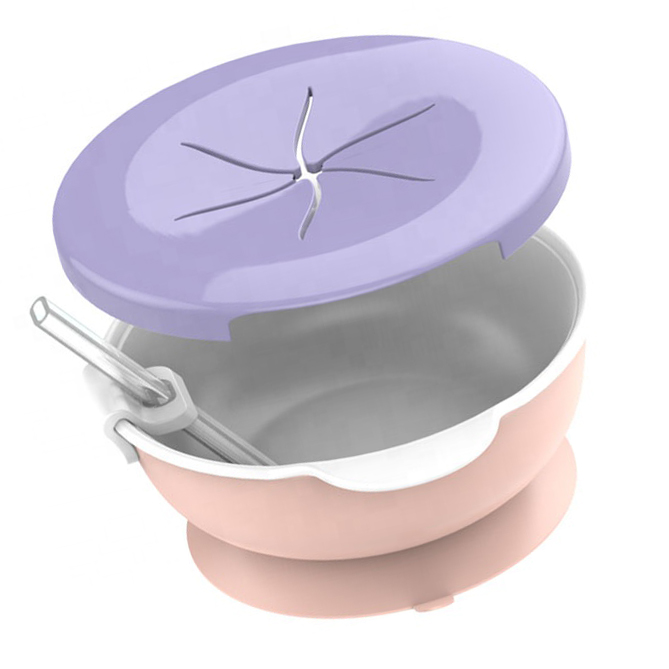 Wholesale New Style Non-toxic BPA Free Food Grade Plastic Baby Eating Training Suction Bowl with Silicone Cover