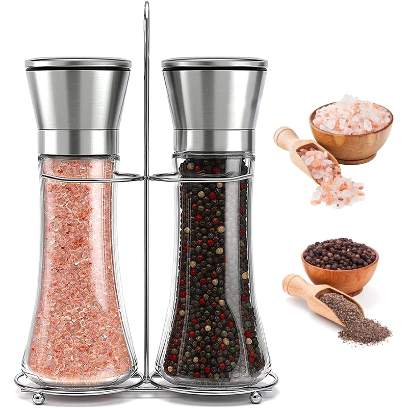 Home Stainless Steel Salt and Pepper Grinder Set Tall Glass Salt and Pepper Shakers Glass and Stainless Steel Mill