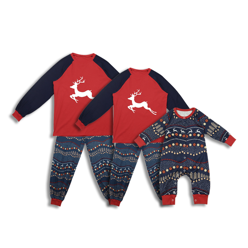 2021 New Family Matching Home Sleepwear Red Plaid Animal Letter Printed Christmas Pajamas