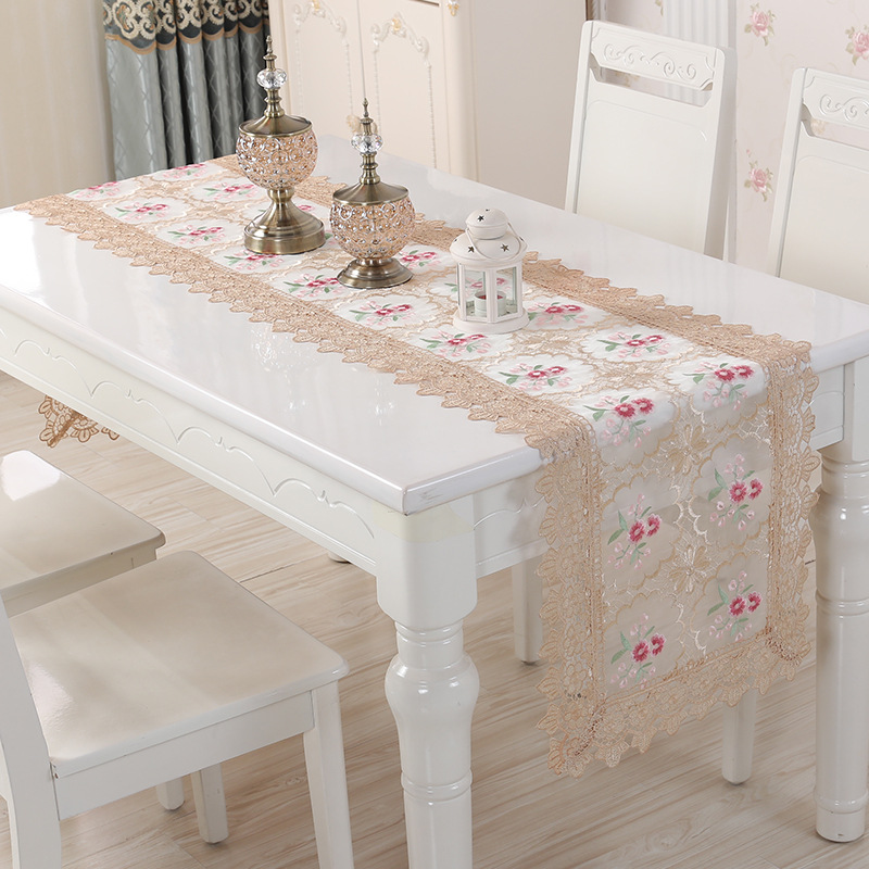 T022-1 Longshow New Design Bohemian Style Jacquard Fabric Embroidery Table Runner with Two Color White Beige Color