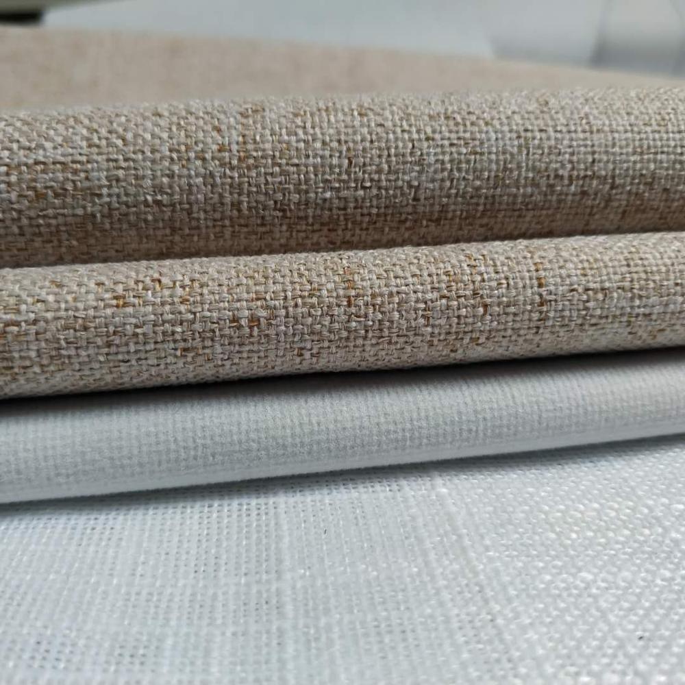 cheap 100% polyester linen look upholstery fabric with 100% blackout coating fabric 8011
