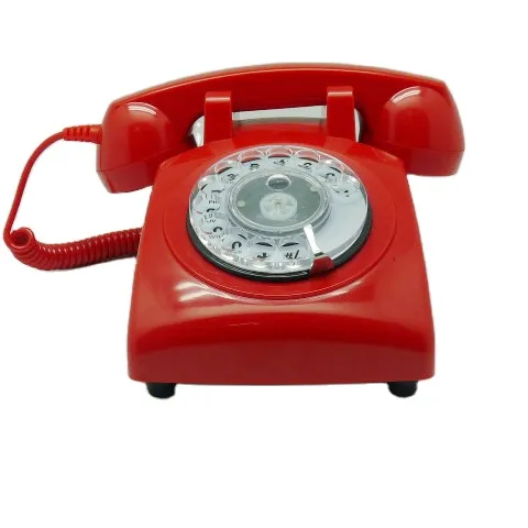 30s old Red vintage retro wall rotary dial telephone with classical bell