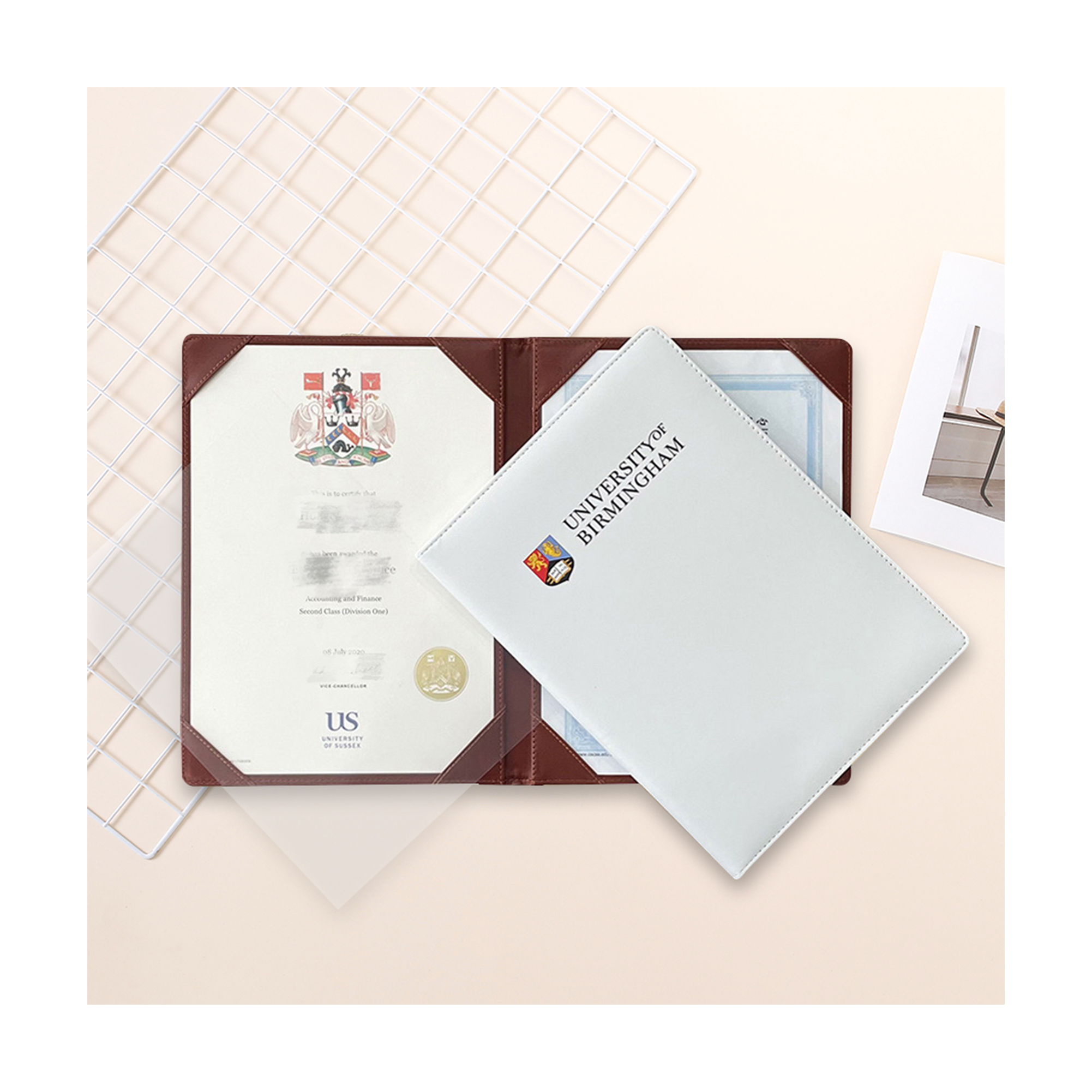 Custom UV Printing PU Leather Certificate Holder Diploma Honor University Degree Graduation A4 Paper File Folder