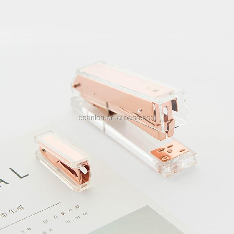 Custom Factory Supplier Clear Acrylic Stapler Cover With Gold Metal Stapler With Custom Logo