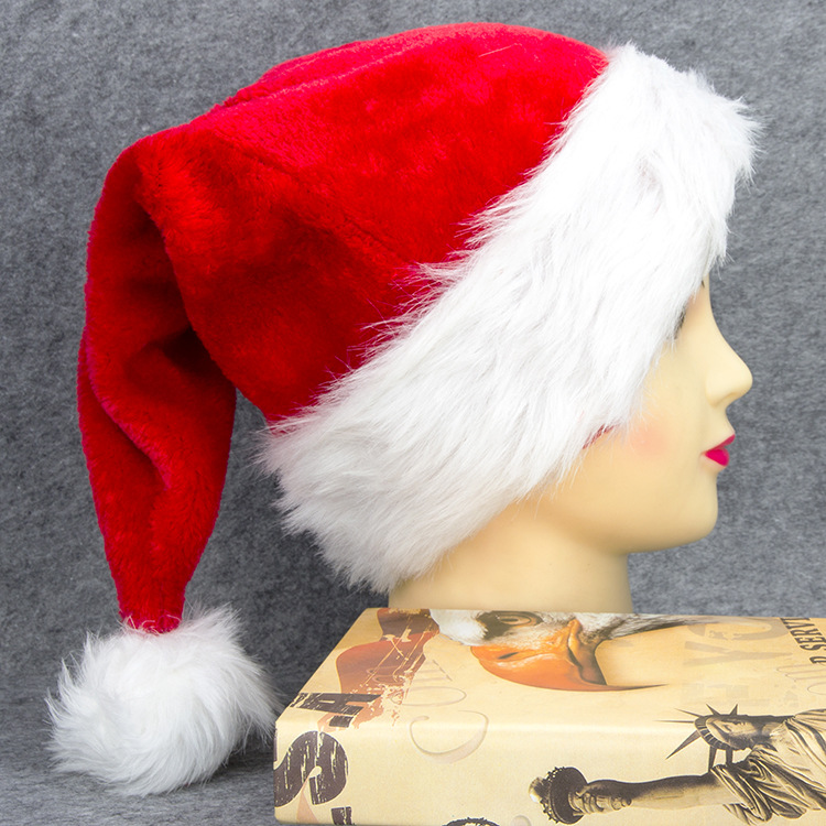HUALIAN Thickened Decoration children adult Printing Logo Plush Santa Hat Felt Plush Velvet Christmas Hat