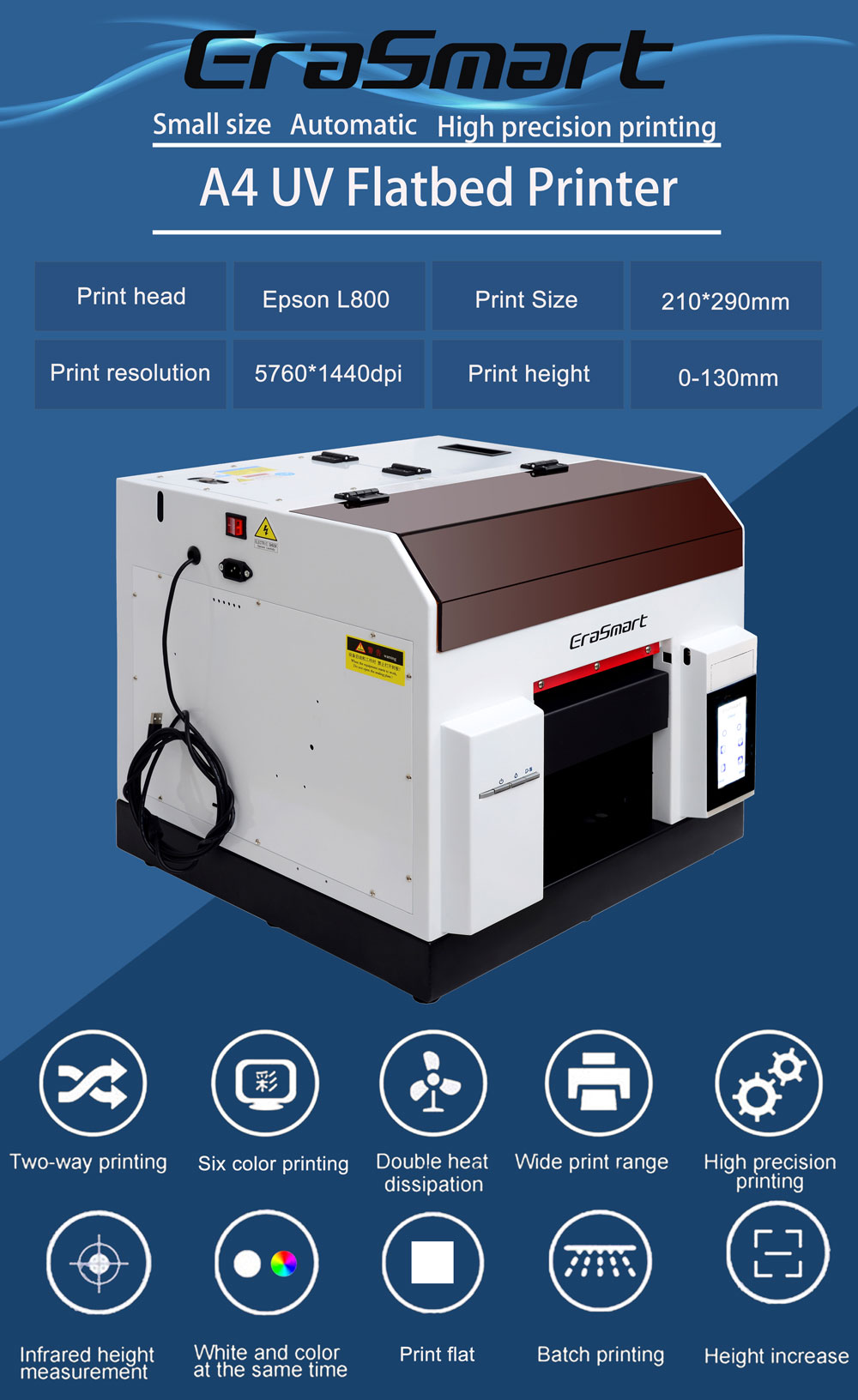 EraSmart Mini A4 UV Digital Printer UV Printer Automatic Flatbed Printer For Leather Phone PVC Plate/Acrylic Plate/Wood/Metal