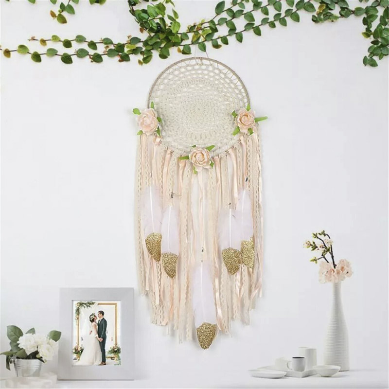 Vlovelife 1 шт. Boho сон приманок белого цвета; Ручная работа; В виде золотых перьев Dreamcatchers на стене висит украшение свадебного декора