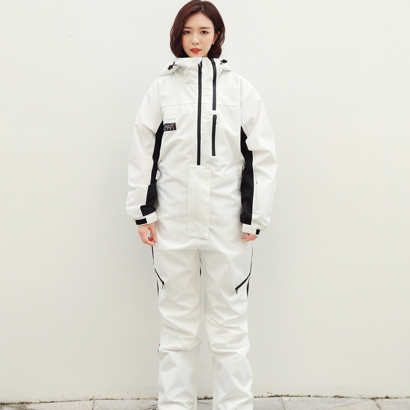 Women One Pieces Ski Suits Waterproof Warm Insulated Ski Jumpsuit Removable Hood Snowsuit for Snow Sport