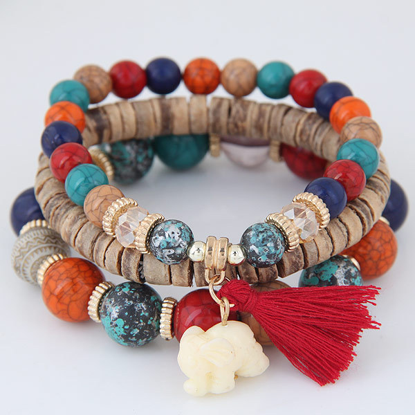 New Fashion Wood Beads Bracelets Jewelry Sets Boho Small Elephant Charm Vintage Style Bracelet Jewelry Strand for Women
