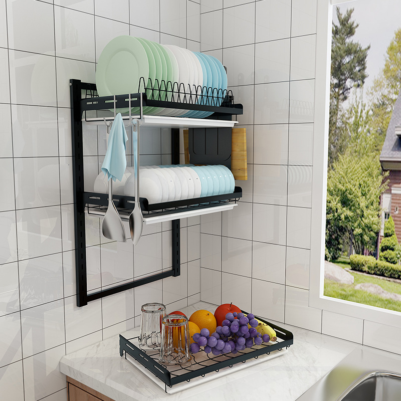 Kitchen stainless steel non-perforated storage rack household wall-mounted storage dish holder knife holder spice rack storage