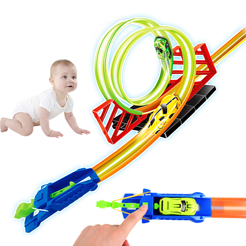 Новинка, товар Amazon, 360 градусов, двойная пружина, игрушечные рельсы, высокоскоростной, с бесплатным слотом для колес, Игрушечный трек для гоночного автомобиля