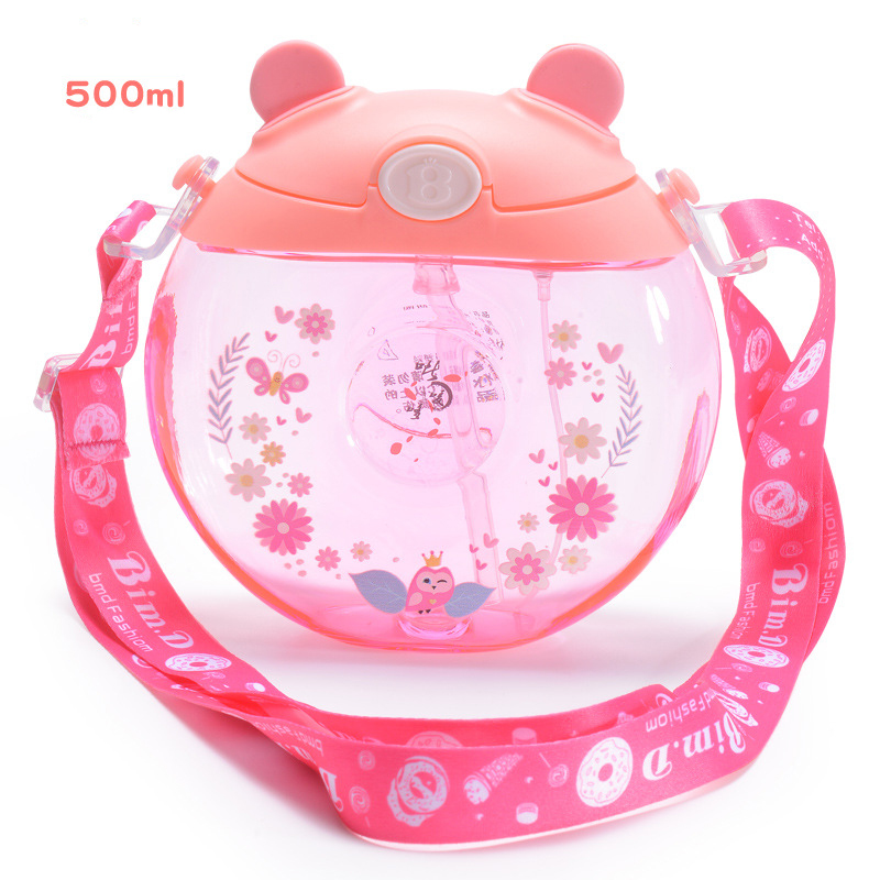 Cute Donut Shaped BPA Free Water Bottle with Straw 500ml for Kids Baby Toddlers