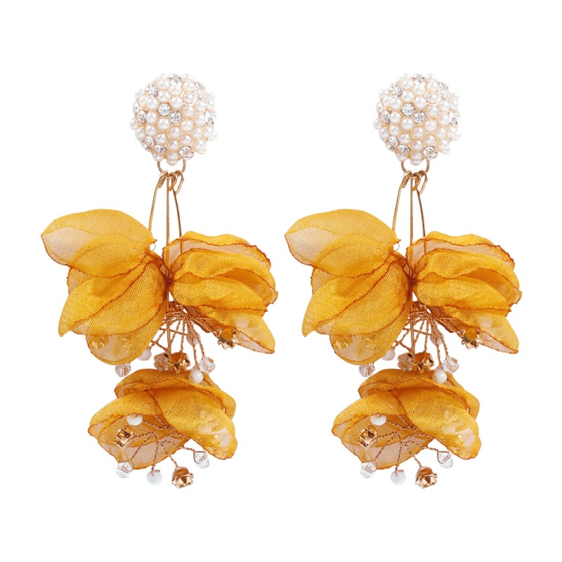 Fashion Earrings Handicraft Flower Cloth Long Individuality Earrings Pearl
