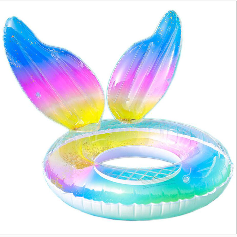 2021 New Design Rainbow Mermaid Tail Summer Swimming Party Glitter Inflatable Swimming Ring