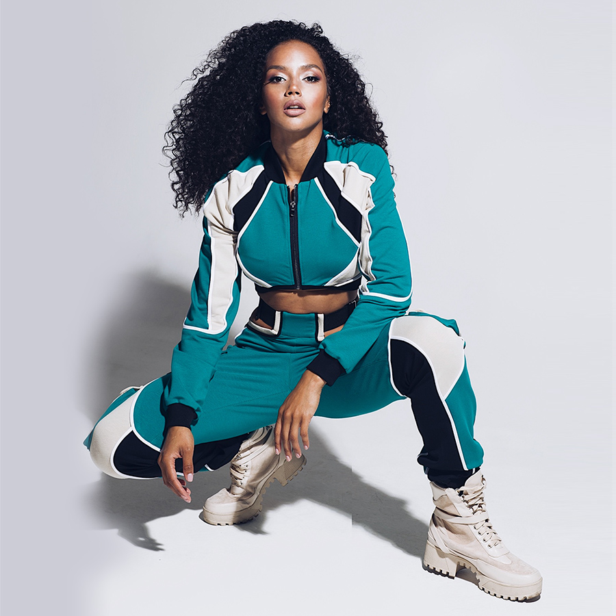 high quality private label sweat suits patchwork women custom logo track suit gym fitness sets
