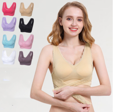 Front cross side buckle lace edge no steel ring large sports bra super gathered adjustable Yoga vest underwear