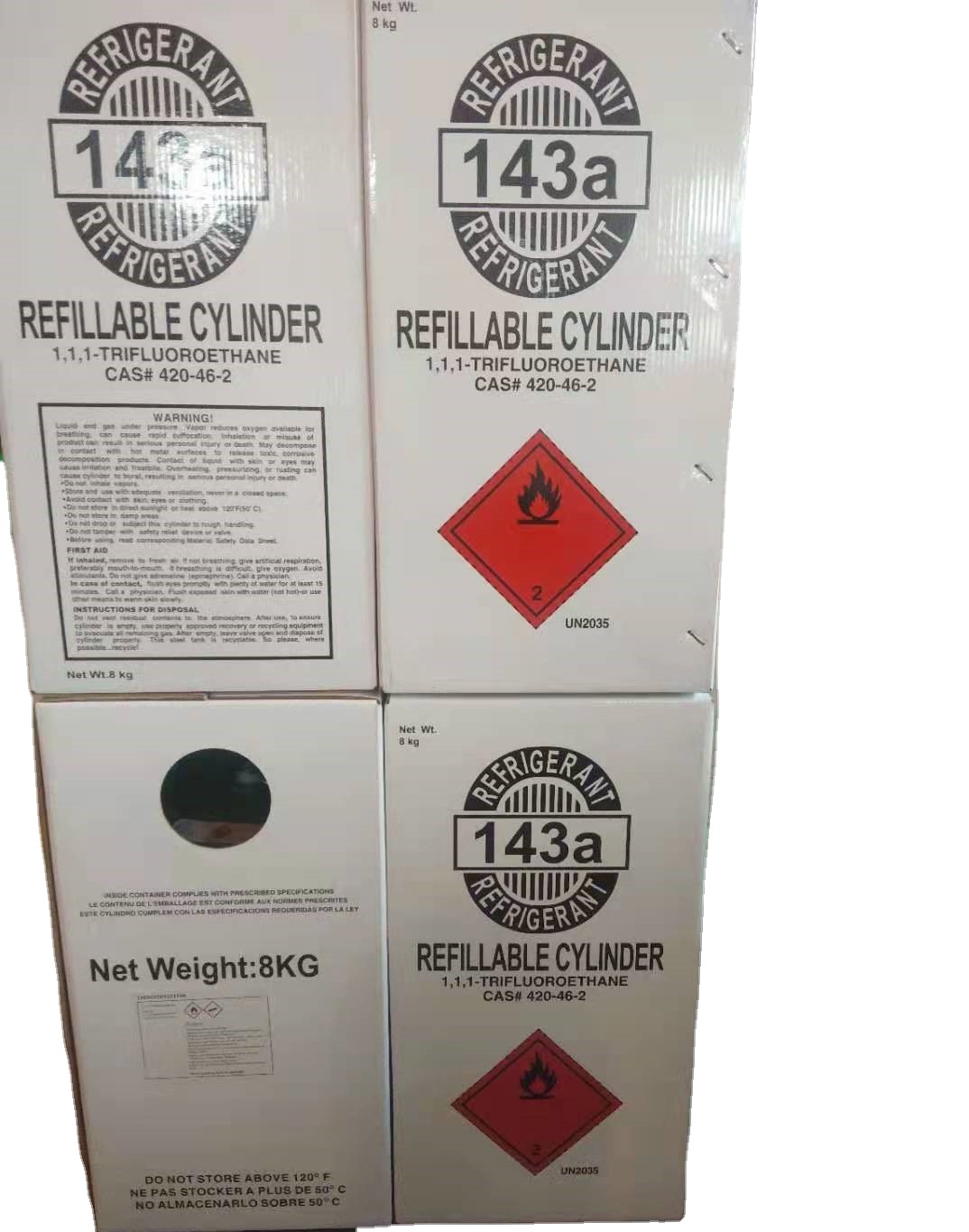 low price 8kg R143A 12L CE refillable refrigerant gas good quality 99.9% purity