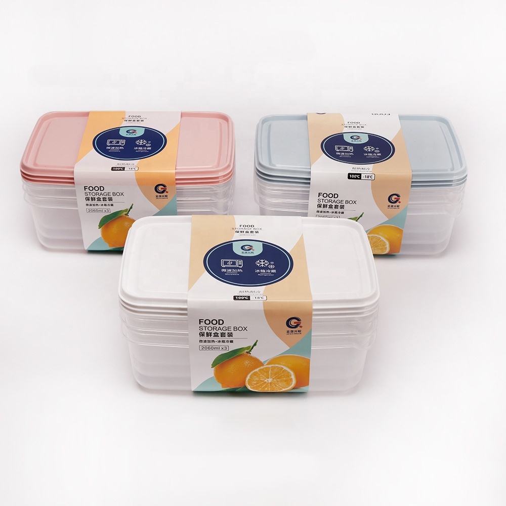 Wholesale 3 Pcs/set 2000ml Plastic Food Storage Container Set Boxes With Lid