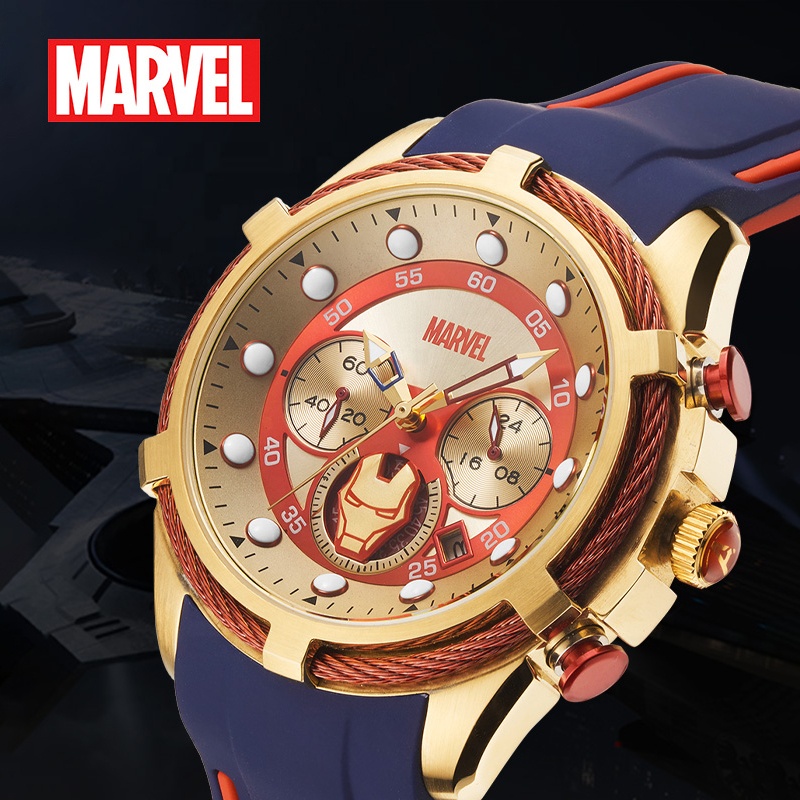 Лицензионный бренд США Marvel, золотые японские кварцевые часы VD53, мужские часы на запястье