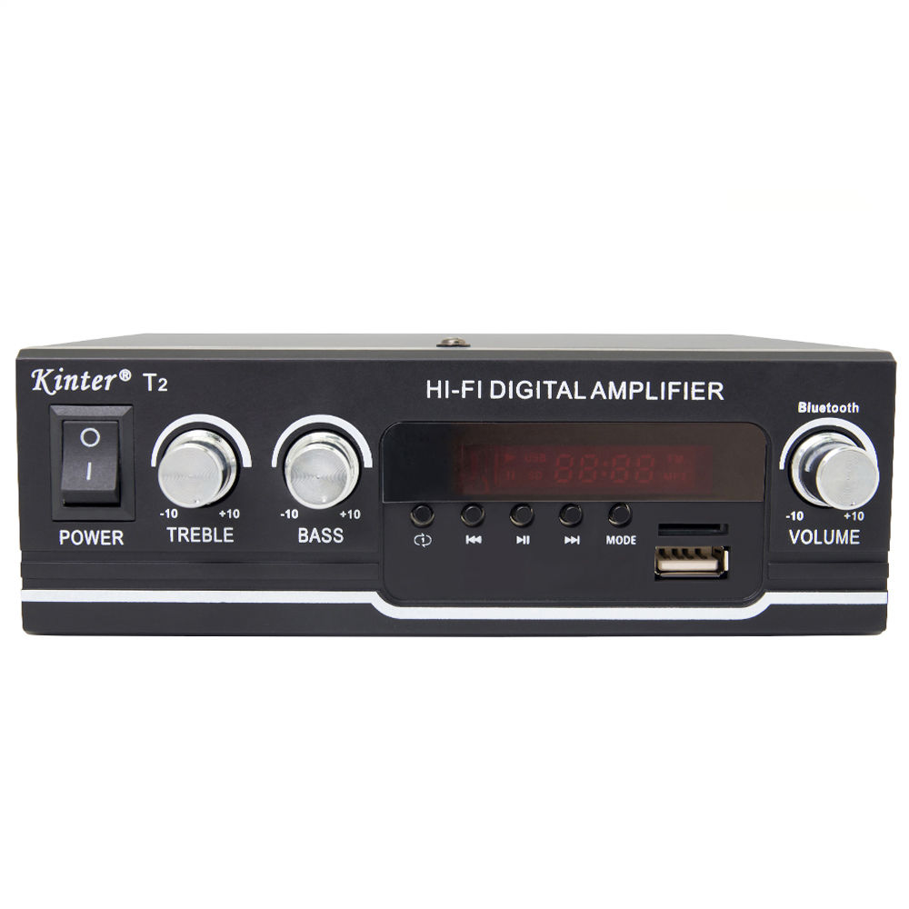 Kinter T2 AC90-240V/DC12V усилитель звука домашний усилитель с BT/одиночным циклом/MP3/USB/TF/FM