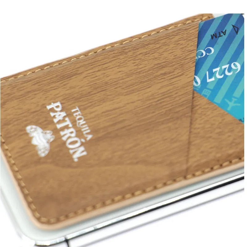 Phone Card Holder 3M Adhesive Mobile Wallet Wood Grain Leather Phone Card Holder Stick On The Back Of Cell Phone