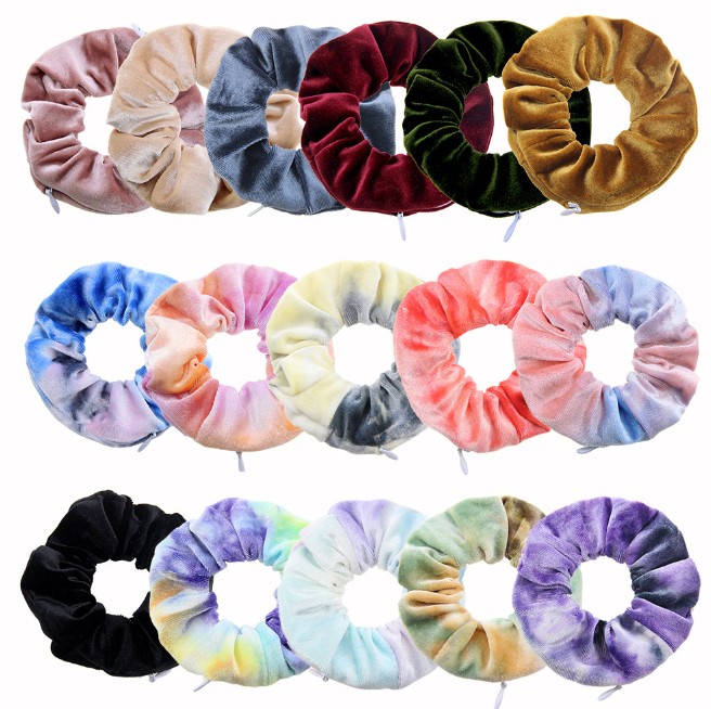 Elastic hair tie hair Scrunchies with pockets and zipper in stock