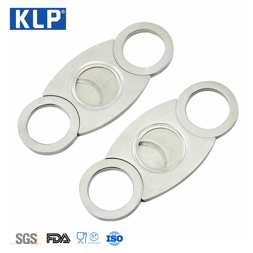 KLP Wholesale price custom logo classic metal stainless steel manual double blade guillotine cigar cutter scissors christmas gif