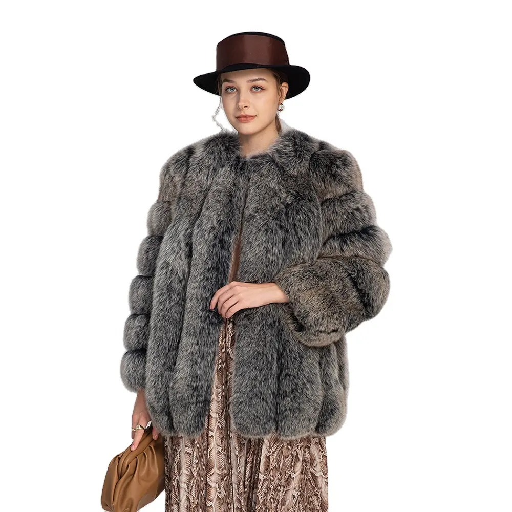 Jancoco New Thick Warm Outerwear Bubble Real Fox Fur Long Coat Women