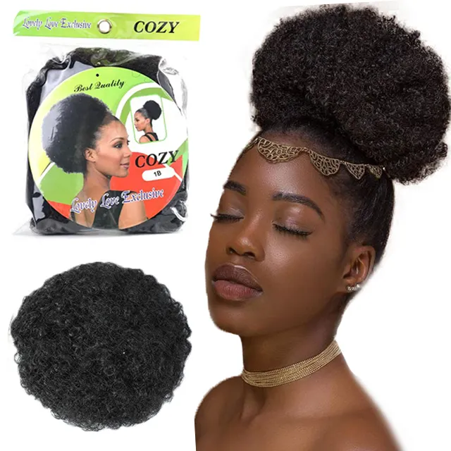 Wholesale Puff Afro Curly chignon Messy Ponytail Drawstring Short Afro Kinky Curly Clip In on Synthetic Hair Buns Hair With Pack