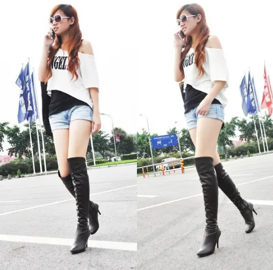 Women Thigh High Boots 2020 Spring Over the Knee High Boots Flock High Heel Long Shoes Woman black