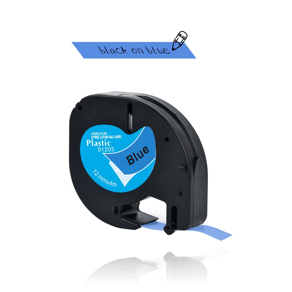 Dymo LT 91205 совместимая лента для этикеток черная на синем 12 мм * 4 м для dymo letratag