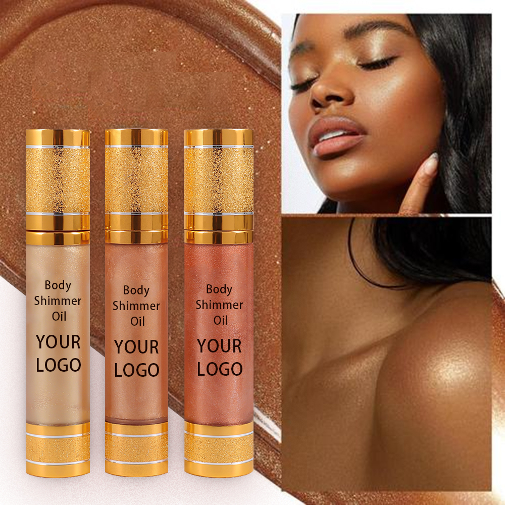 Custom Logo Organic Waterproof Vegan Luxury Glitter Liquid Body Face Highlighter Oil Long Lasting Body Shimmer Oil