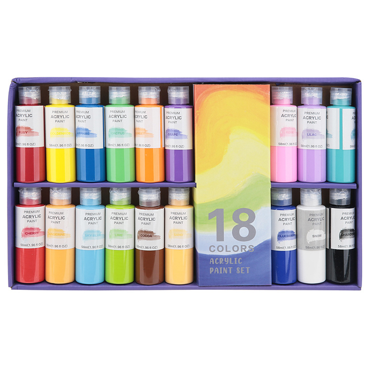 Custom Wholesale 58ml/ Bottle 18 Pcs Colors Art Marker Pens Set Pots Acrylic Paints