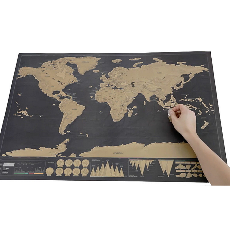Wholesale Price World Map Large Black Gold Luxury Customized luckies scratch off world map poster