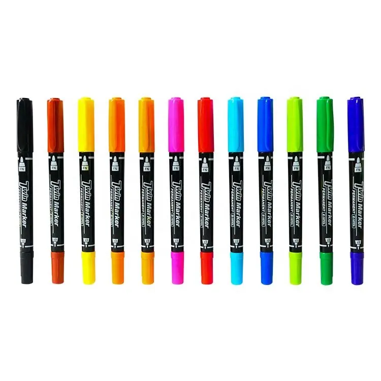 12 Color Waterproof Colorful Double Nibs Permanent Marker Customized Permanent Marker Pen