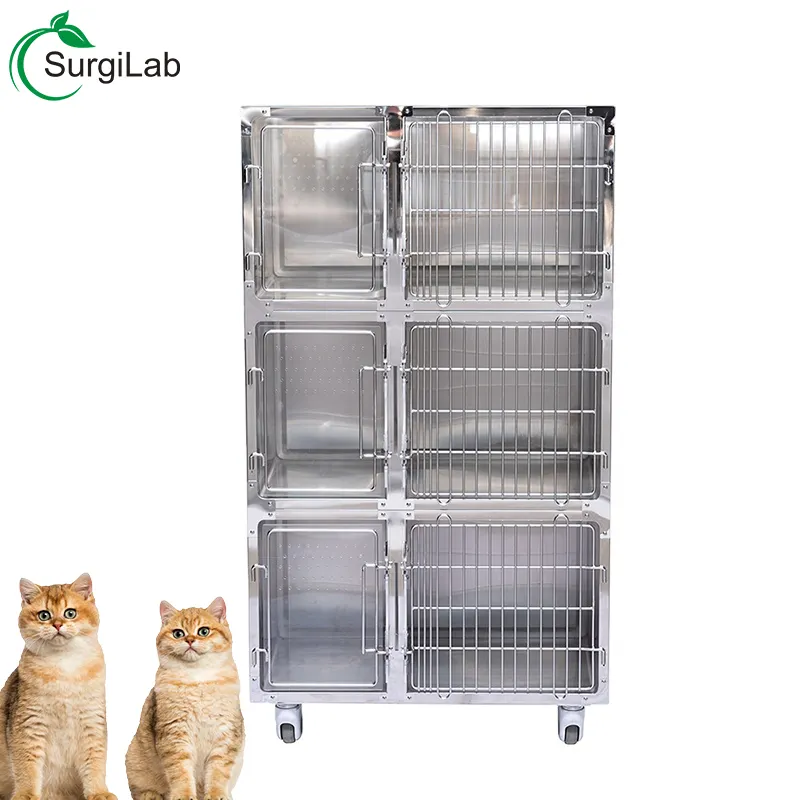 Luxury cat cage stainless steel with wheel for pet shop/clinic/hospital
