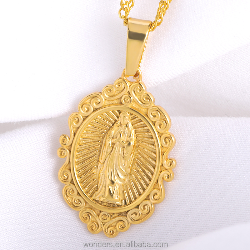 Virgin Mary Necklace Gold plated Coin Pendant Women Girls Christmas Faith Cross Necklaces Bijoux