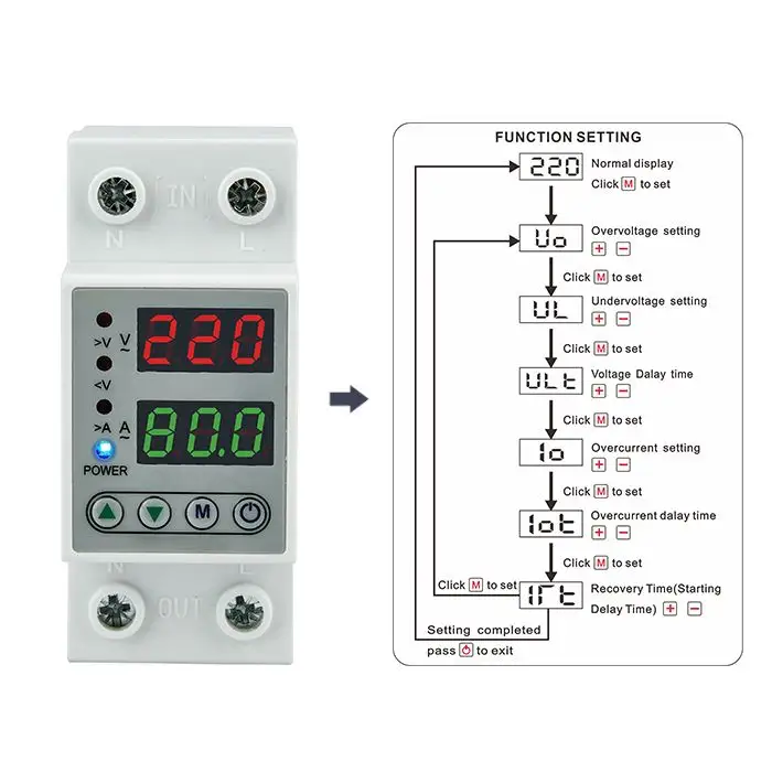 Adjustable Voltage Protector Adjust Voltage Relay Control Over Under Voltage Protector 220V 63A 40A Voltage Protector