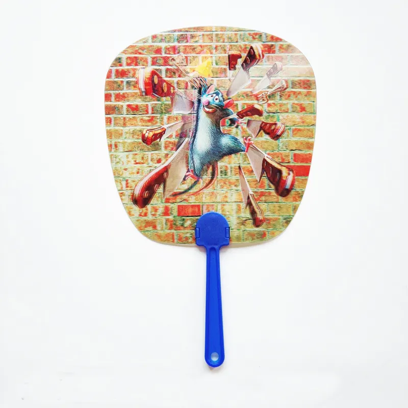 Wholesale customize popular PP PET plastic 18*17 CM 3D lenticular printing hand fan with plastic handle for promotion gift