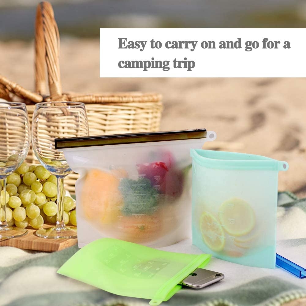 Amazon Горячая распродажа! Экологичный Ziplock герметичные закуски многоразовые силиконовые мешок для хранения продуктов питания